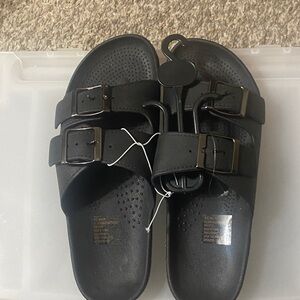 Men's Black Double-Buckle Slide Sandals